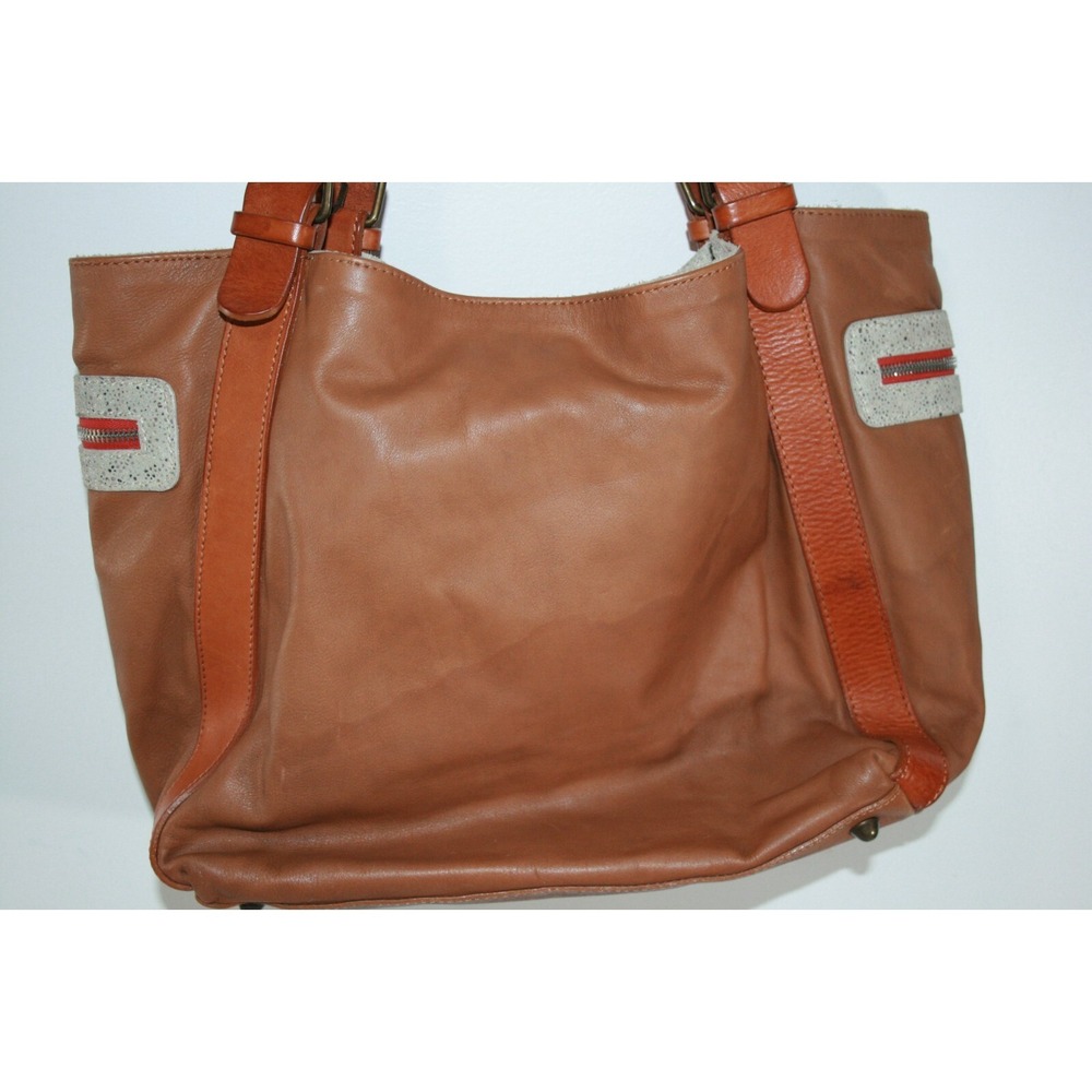 Maurizio Taiuti Brown Orange Leather Women's Tote Handbag Purse - Picture 5 of 12